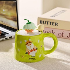 少女蓋付きスプーンかわいいマグカップ高颜値カップル学生プレゼント陶磁器カップ高温携帯カップ