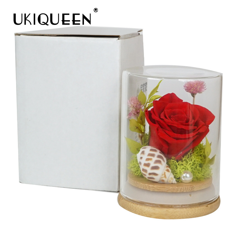 Yunnan Naxi reina flor eterna cubierta de vidrio deseando botella planta espécimen Rosa Flores preservadas Comercio exterior al por mayor