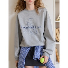 【跨境欧码】FSLE Grey Hoodless Round Neck Sweatshirt for Wom