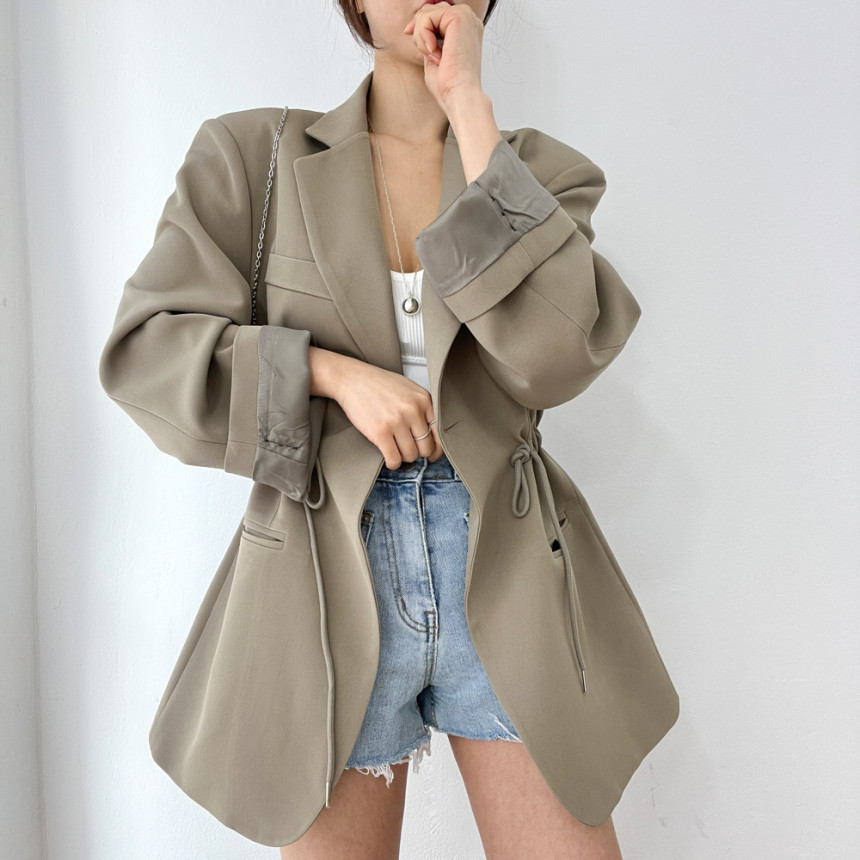 Korean Chic Autumn And Winter French Retro Style Blazer With Drawstring Waist, Slimming Effect, Pockets, Versatile_ecoleips.com