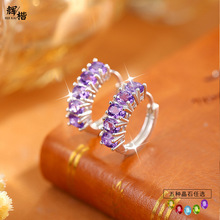 欧美风S925纯银耳饰高级排镶天然水晶石轻奢耳环小众紫水晶黄水晶