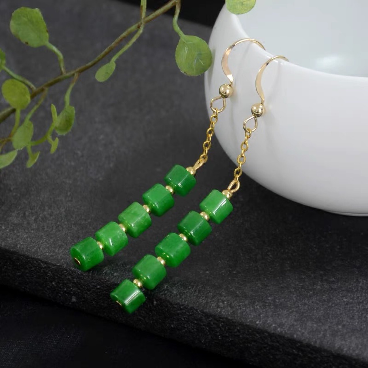 Original design Jade dry turquoise earrings 14k bag gold earrings fashion personality ethnic style classical female earrings