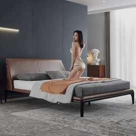 美E1级牛皮真皮床-北欧白蜡木轻奢婚床-排骨架设计与意式真皮其它