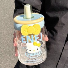 Kitty可爱水杯女生高颜值玻璃杯带吸管办公室耐热泡茶杯子咖啡杯