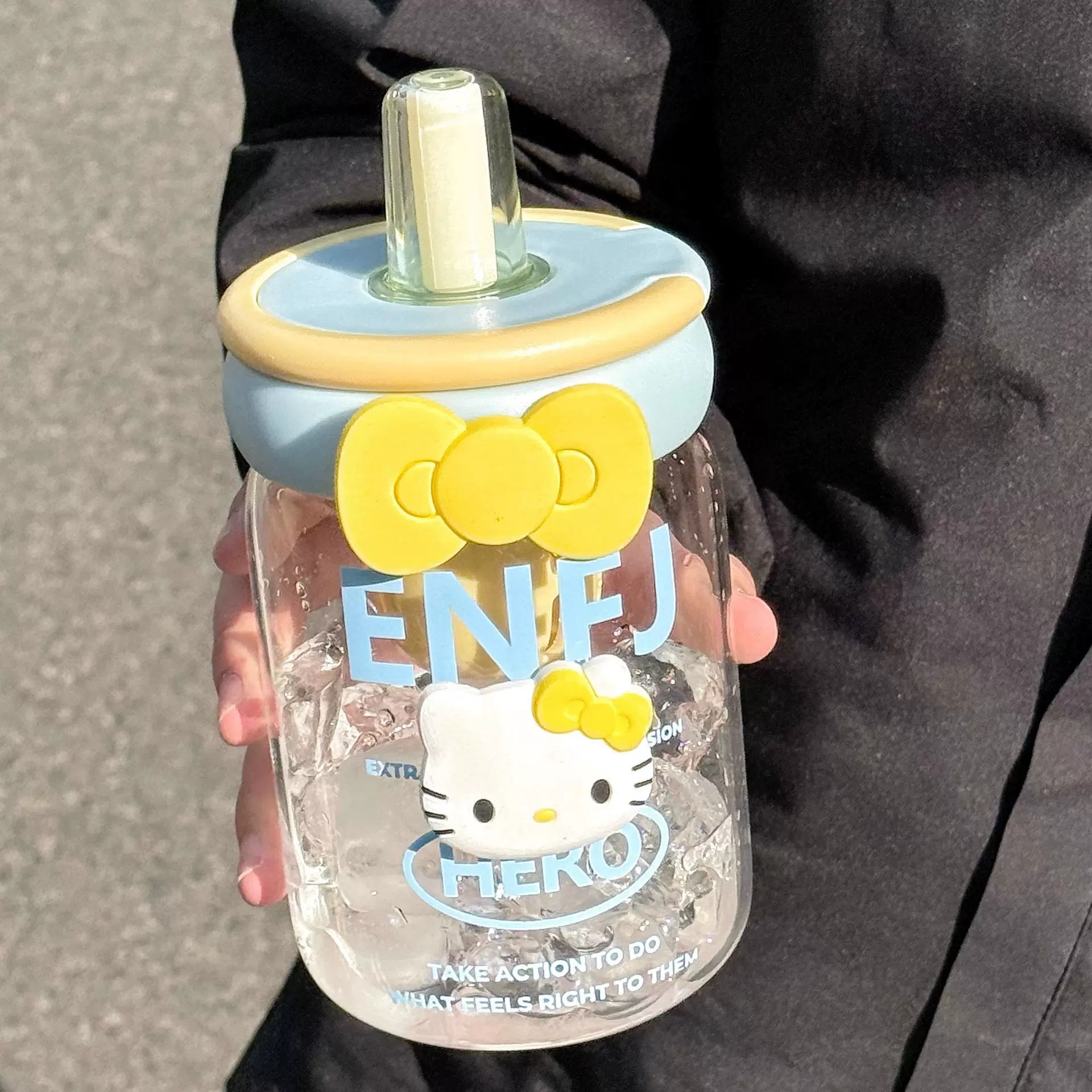 Kitty可爱水杯女生高颜值玻璃杯带吸管办公室耐热泡茶杯子咖啡杯