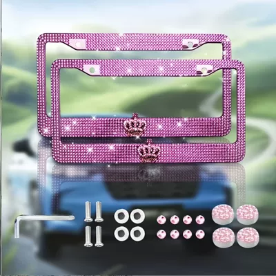 License plate holder/license plate holder Steel Acrylic Rhinestone License Plate - pink-gold-double-piece