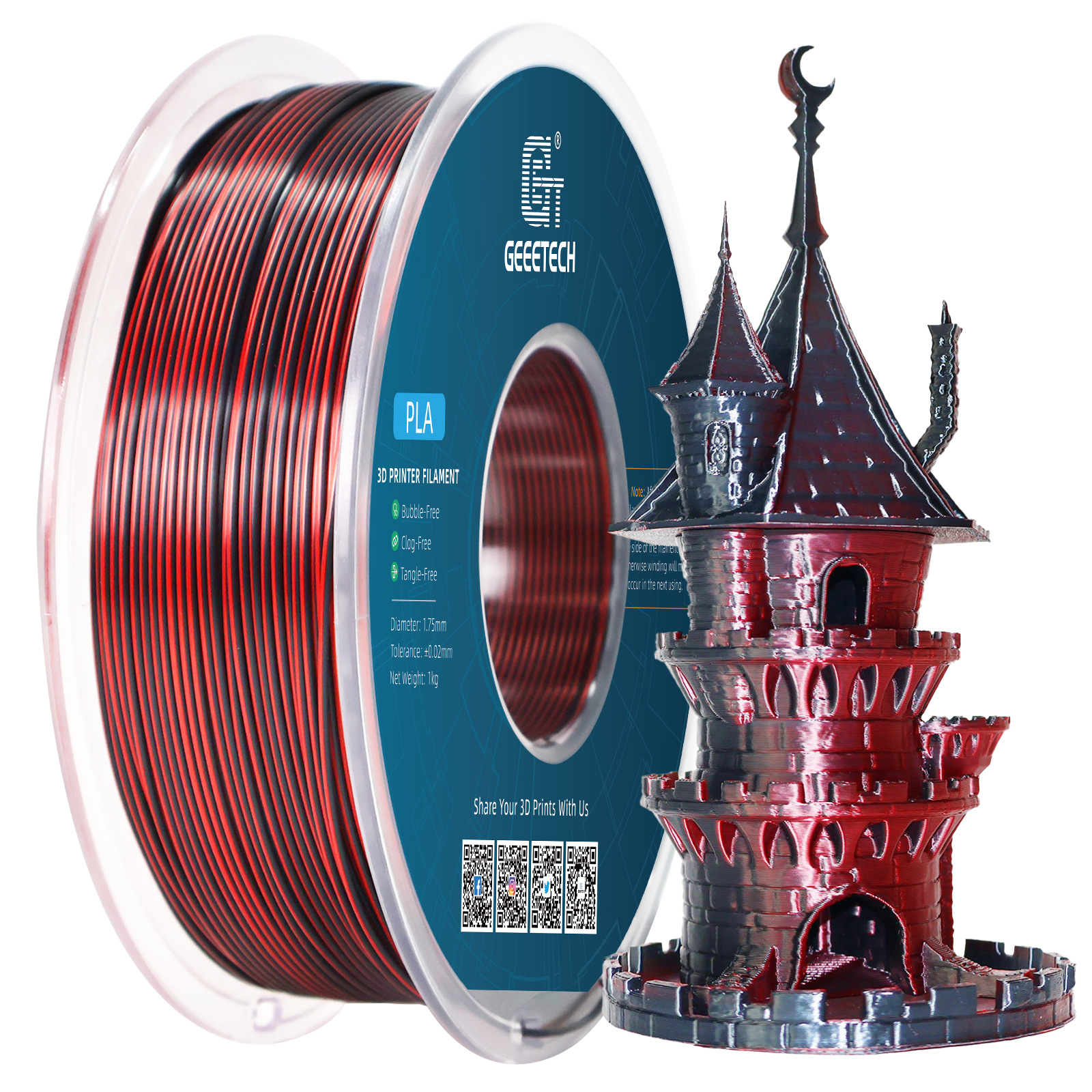 Imitation silk two-color black and red