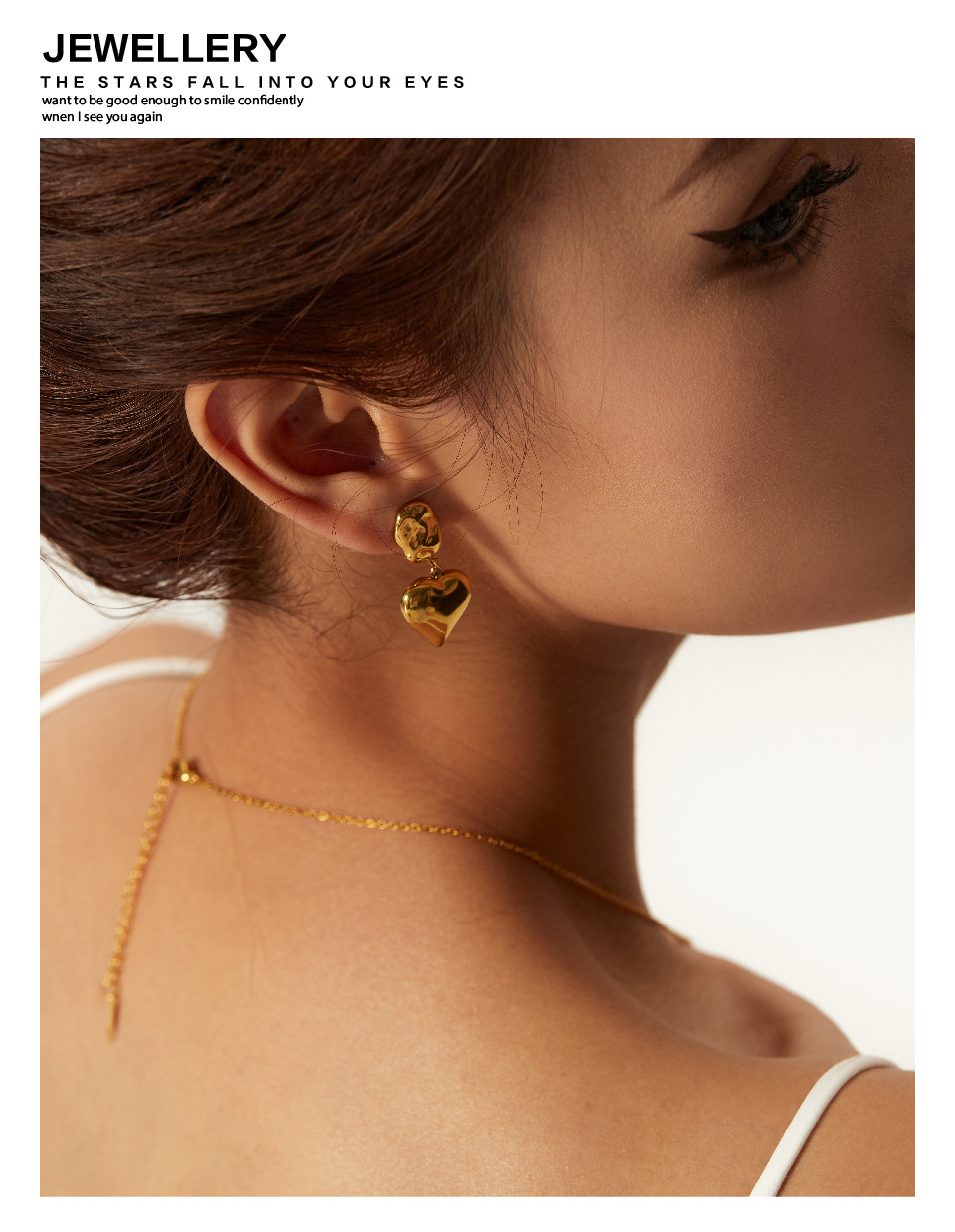 Retro Heart Shape Stainless Steel Gold Plated Earrings 1 Pair