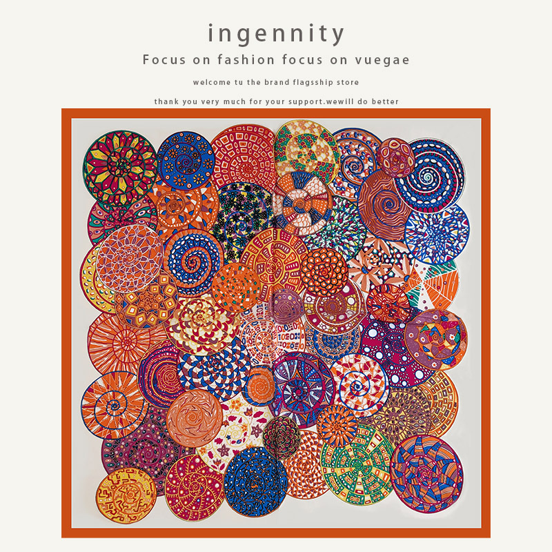 正方形气质53真丝万花筒印花领巾春夏薄款百搭桑蚕丝防晒装饰|ru