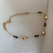 千金感高保色镀真金手链天然石黑耀石复古高级叠戴轻奢百搭首饰