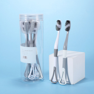 Tiktok Hot 8-piece barrel tongue scraper toothbrush tongue wiper halitosis artifact brush dual-use adult soft hair toothbrush
