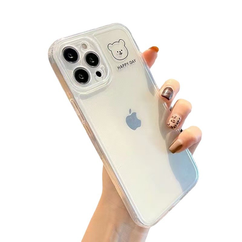 Simple oso sonriente para iPhone 16 funda para teléfono transparente Apple 15pro anti-caída 14 todo incluido 13/12 nuevo