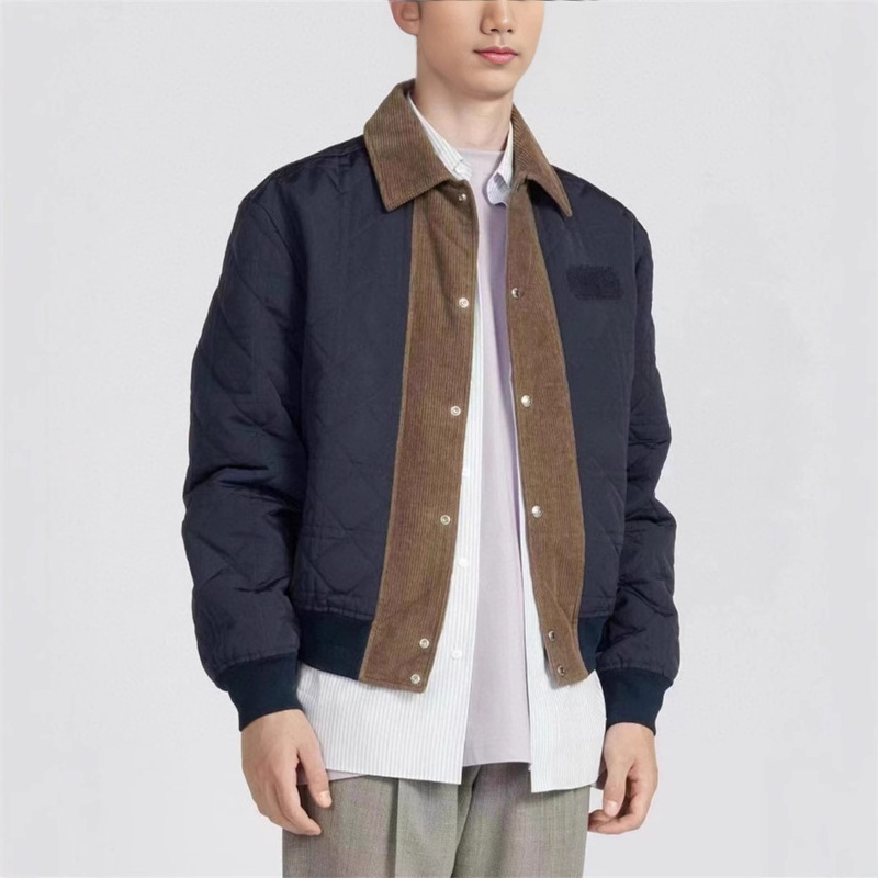 25 New D Men's Quilted Embroidered Aviator Short Jacket Coat Light Luxury Old Money Vine Plaid Jacket