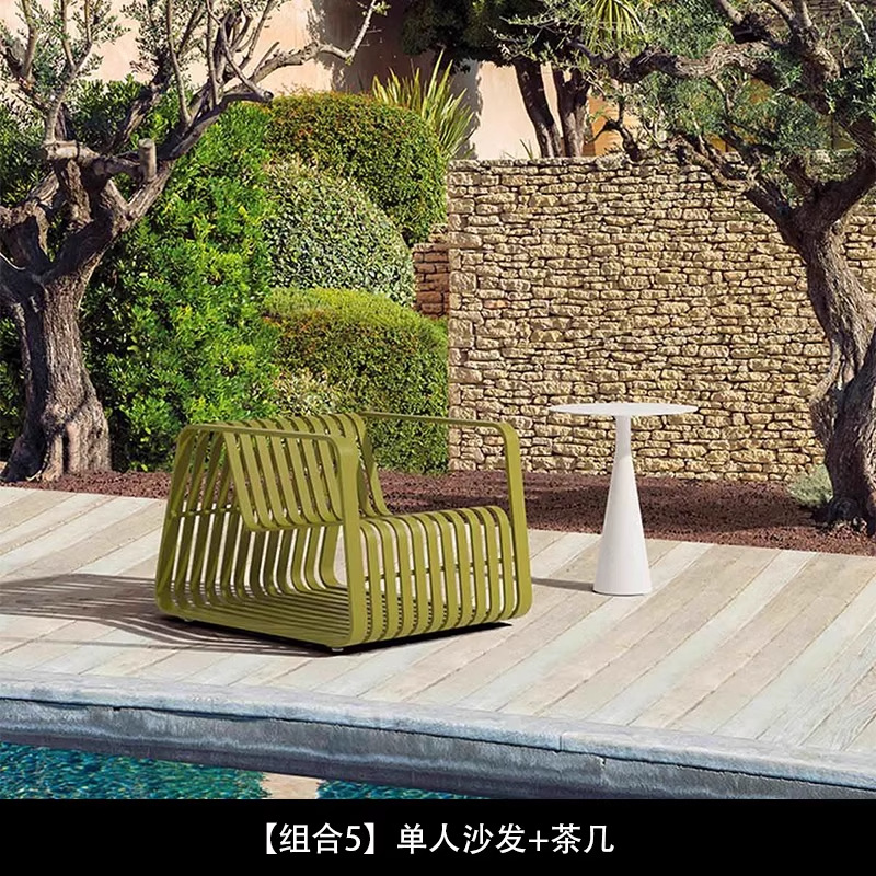 Sofá al aire libre mesa de té combinación de aleación de aluminio a prueba de agua y protección solar Jardín hotel piscina patio ocio al aire libre Vina