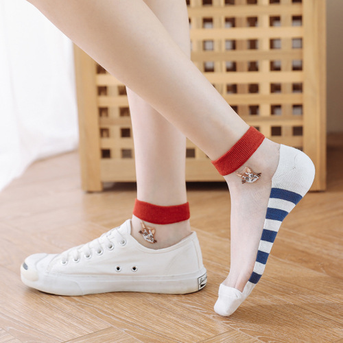 Summer mesh breathable socks for women, Japanese cat cassocks, women's boat socks, Korean style shallow socks, college style crystal socks for women
