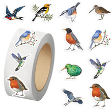 500张/卷 卷卷贴跨境胶带热点卡通彩色小鸟手帐素材装饰信封口贴