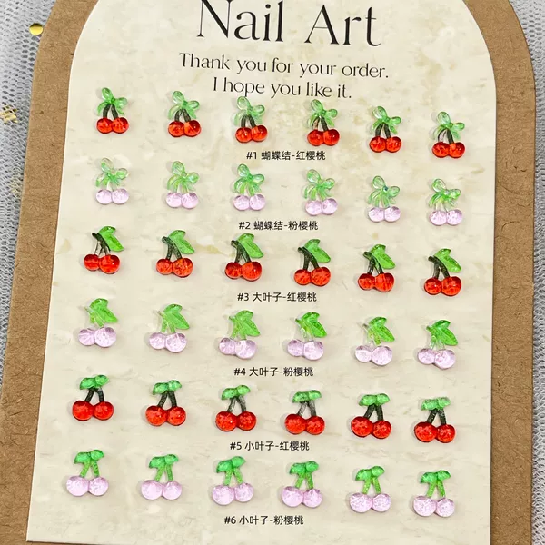 Mini cherry cartoon nail art decorations, a fresh and versatile style, cherry fruit resin rhinestones for DIY nail art accessories
