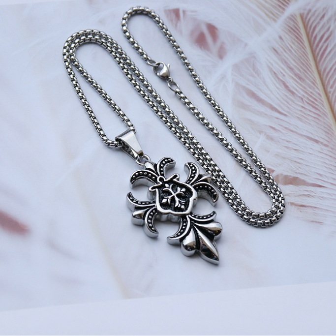 Men's Cross Pendant Necklace Titanium Punk Personalized Gift_voghion.com