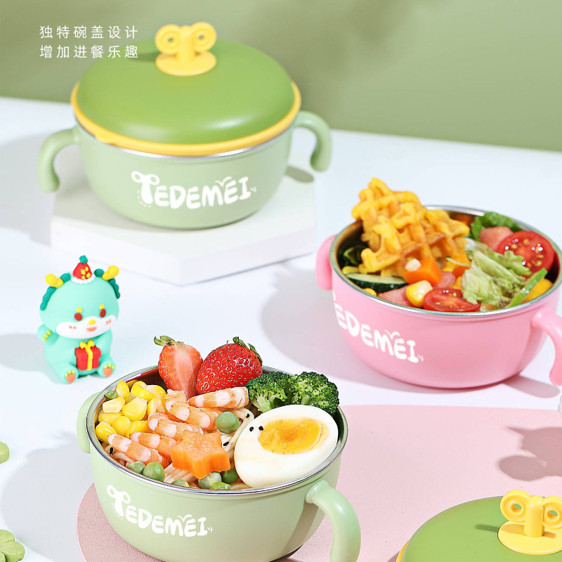New baby meal complementary bowl 304 stainless steel children's bowl insulation bowl cartoon noodle bowl
