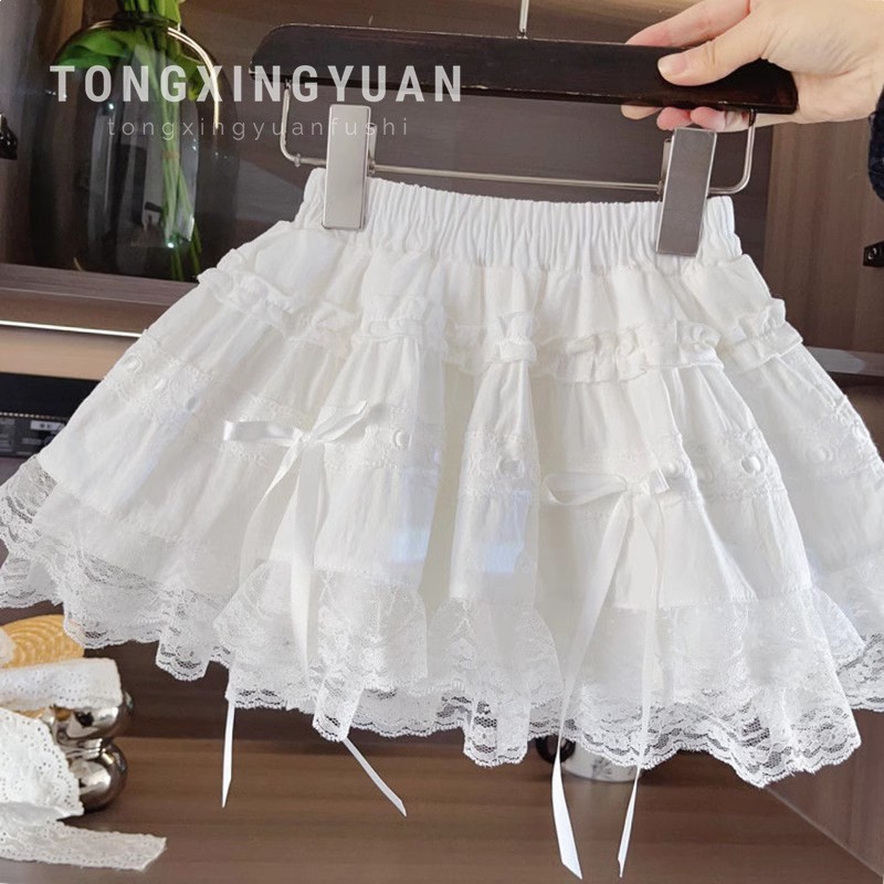 Estrella infantil, falda de pastel de encaje estilo ballet redondo, falda hinchada, media falda con lazo de verano para niñas, falda corta de princesa