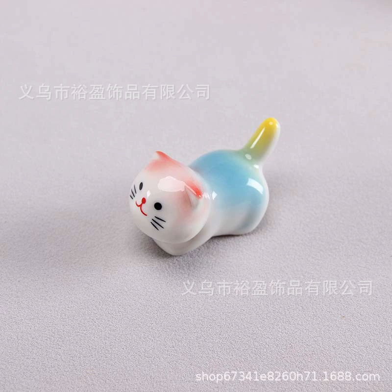 Chopstick rest, cat ceramic multicolor, cute tableware accessory for luck