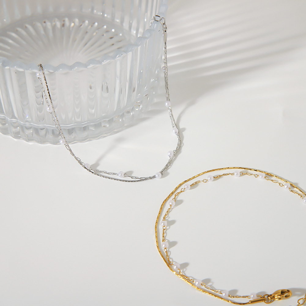 Red de celebridades ins tendencia titanio acero de doble capa cuentas tobillera personalidad moda salvaje sentido de alta gama accesorios de pie de acero inoxidable al por mayor