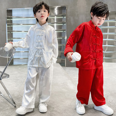 Hanfu boy long-sleeve set for autumn and winter, Chinese-style Tang suit for children, ancient Chinese style, Confucian scholar attire, Chinese performance outfit.