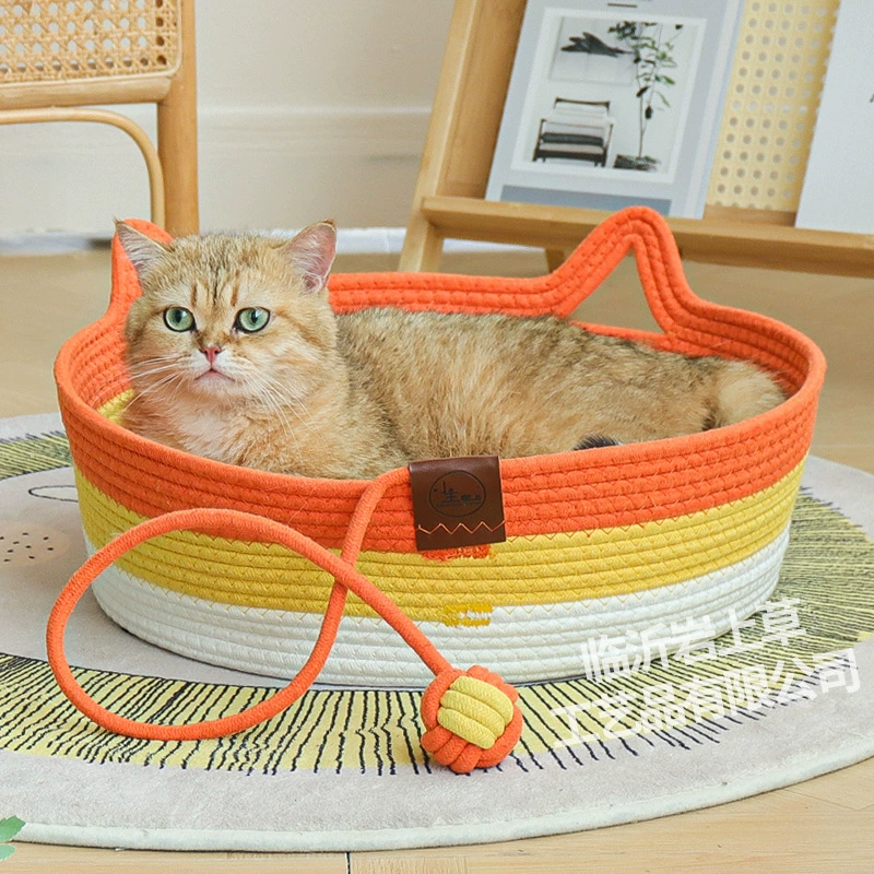 Кошачье гнездо из ротанга, универсальное для всех сезонов, летние принадлежности для кошек, спальный коврик, будка, кровать для домашних животных, моющаяся и нелиняющая.