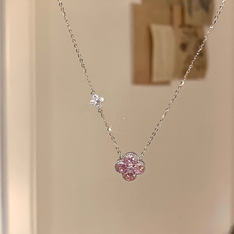 韩系满钻幸运四叶花项链女轻奢高级感小众锁骨链配饰颈链choker|undefined