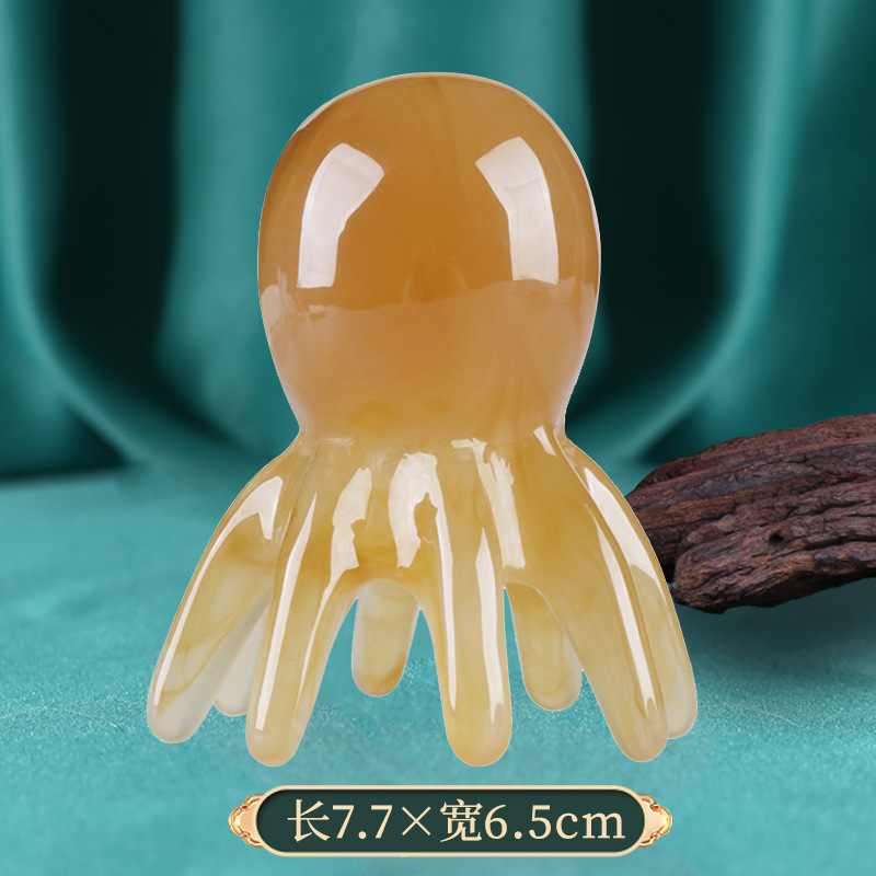 Peine de masaje cuatro en uno de resina real, tratamiento de cabeza de pulpo, peine de meridiano de dientes anchos, tabla raspadora en forma de corazón, barra de tendón de punto de acupuntura