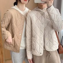 宽松纯色菱格棉衣棉服冬装韩版圆领加厚面包服棉袄女短款外套女