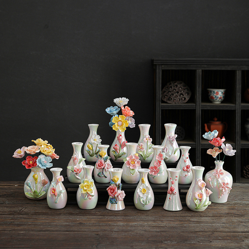 Cute and Simple Colorful Vase Internet Celebrity High-End Medieval Decoration Living Room and Restaurant Niche Flower Arrangement Small Ornaments
