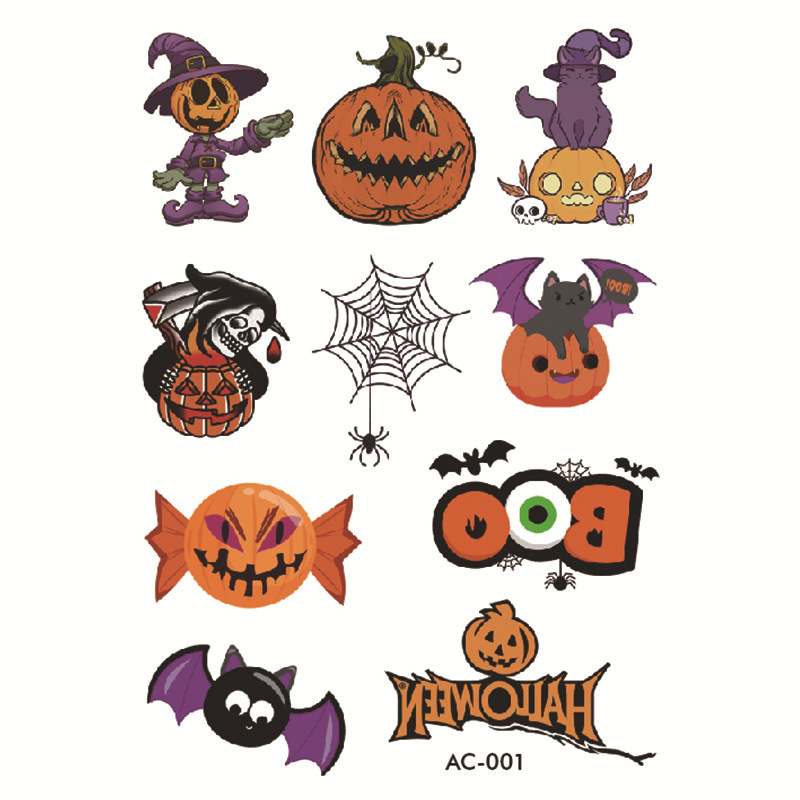 Children's cartoon Christmas Halloween pumpkin waterproof tattoo stickers bat imp party ghost stickers factory in stock Children's cartoon Christmas Halloween pumpkin waterproof tattoo stickers bat imp party ghost stickers factory in stock