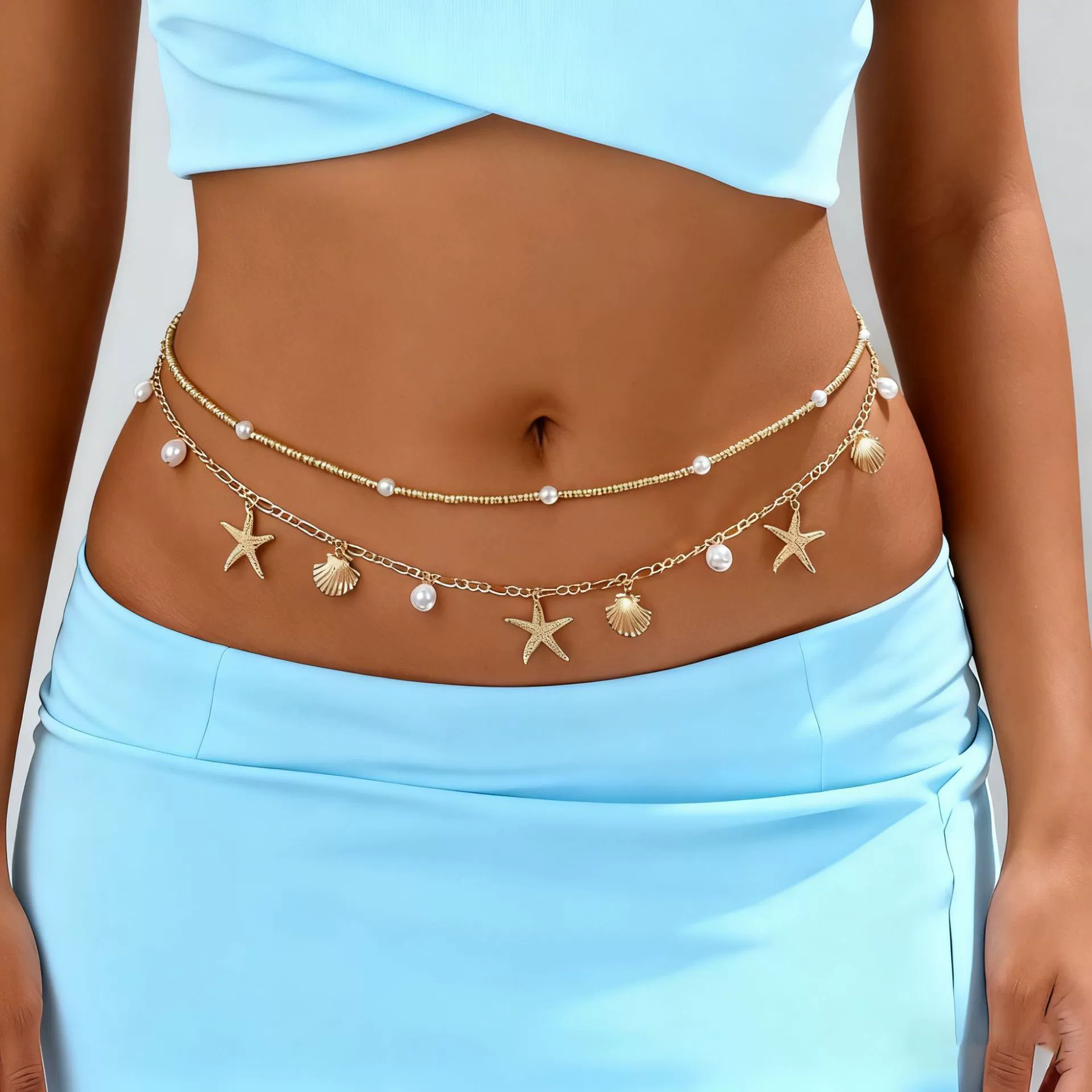 Beach chain from pearl, accessory, European style, boho style