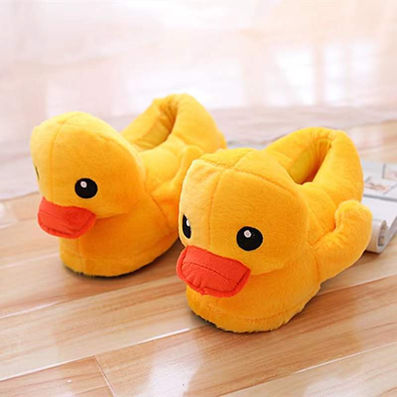 Home Cute Big Yellow Duck Fur Shoes Duck Fall/Winter Floor Slippers Plush Bag with Cotton Shoes Indoor Warm Cotton Slippers