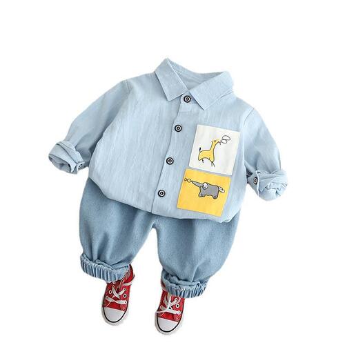 Commodore Children's Clothing  Autumn New Arrival Boys' Shirt and Long Sleeve Set, Baby Boy Casual Denim Pants Two-Piece Set