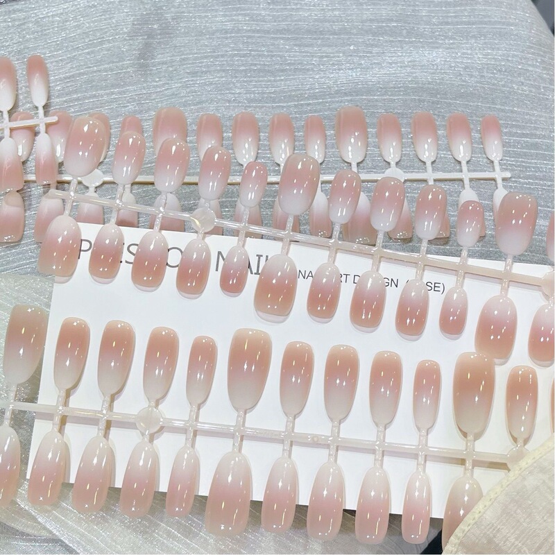 Milky White Gradient Wearable Nail Polish Gel Spray-On Nail Tips, Detachable Nails 193 Shell Ultra-Thin Short Style