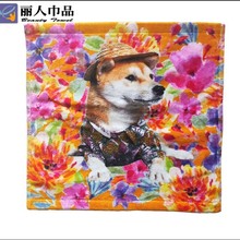 工厂代加工生产全棉数码喷墨单面割绒印花方巾卡通印花方巾小额订