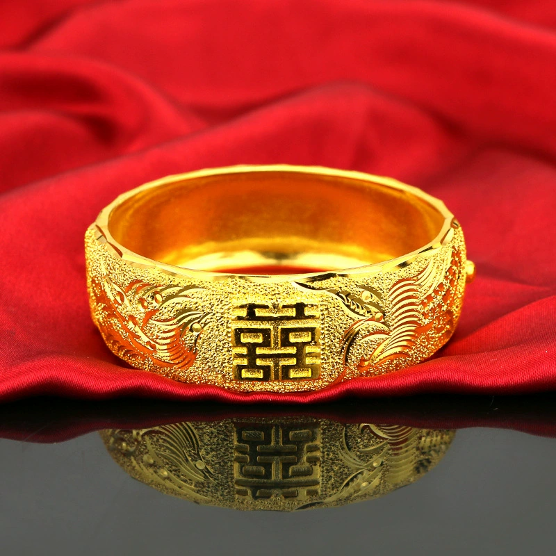 Classic women's bracelet for bride, gold bracelet, dragon and phoenix, 24 carat