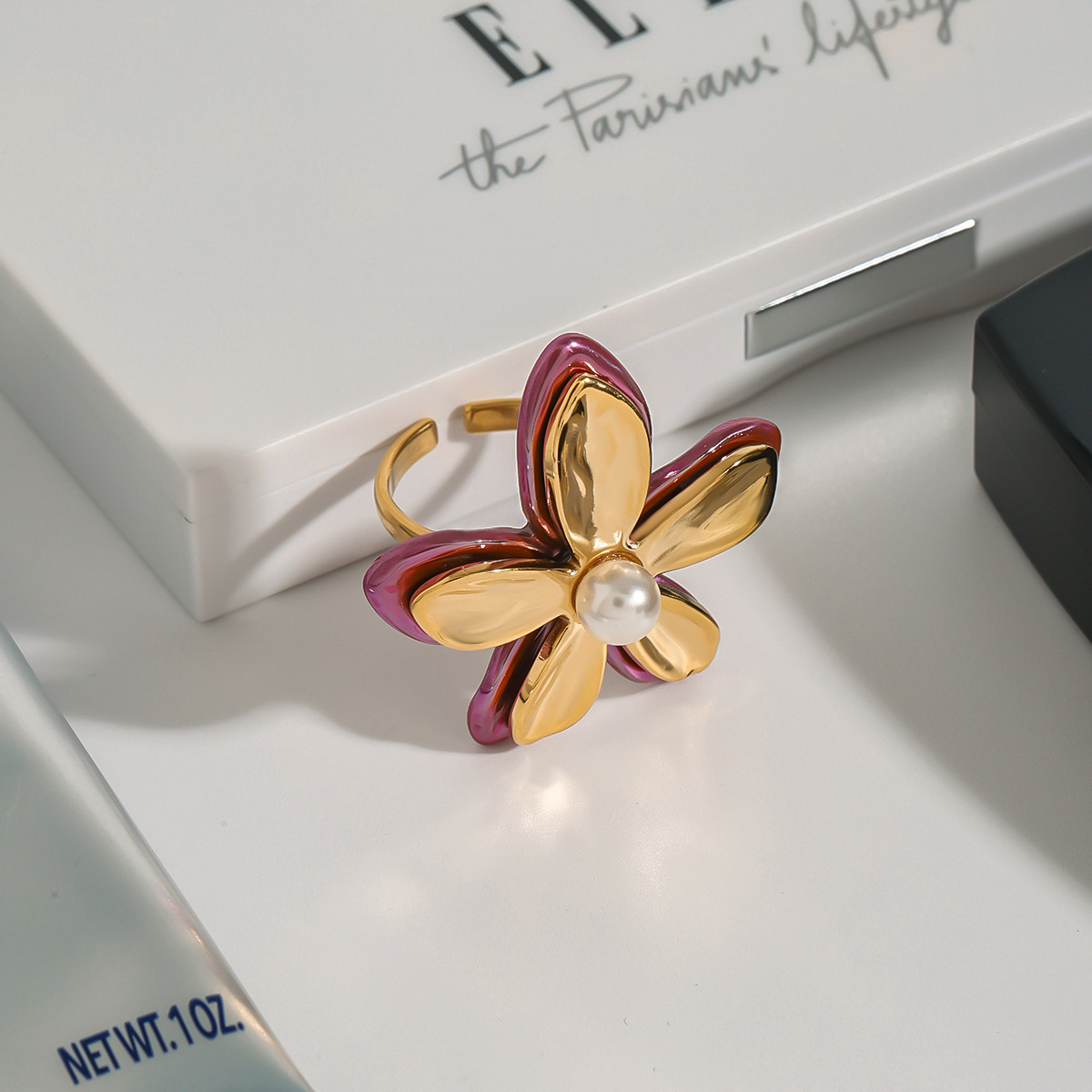 Daily, Party Occasion PVD Coated Real Gold Plated Flower 304 Stainless Steel Vintage Style Commute Waterproof Non Tarnish Open Rings