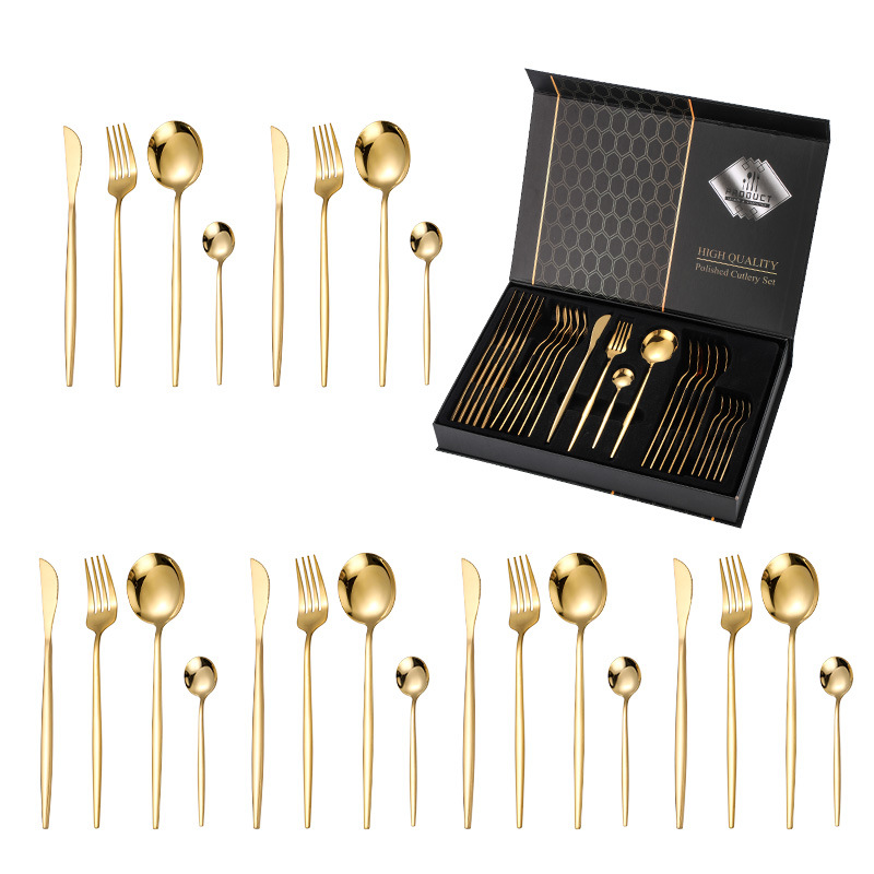 Cross-border Amazon stainless steel tableware 24-piece set Portuguese Western restaurant hotel steak knife fork spoon gift set