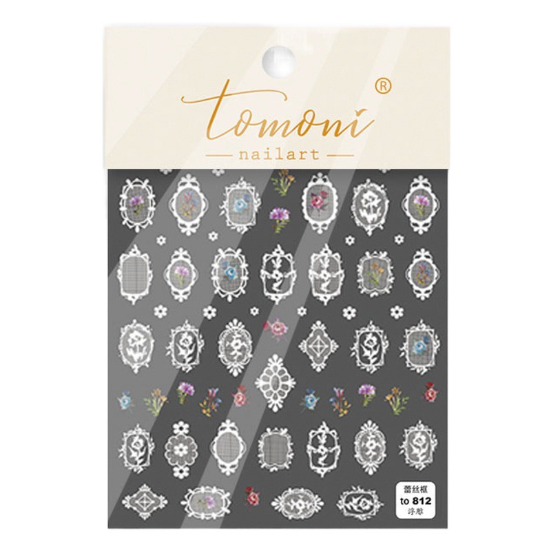 Japonés tomoni en relieve lindo pegatinas de uñas 5d tridimensional hueco nupcial boda uñas pequeño marco Retro