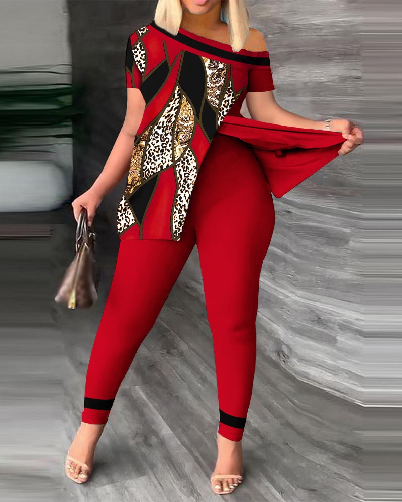 2024 Autumn European And American Cross-Border Women's Asymmetrical Neck Long Pants Two-Piece Set_ecoleips.com
