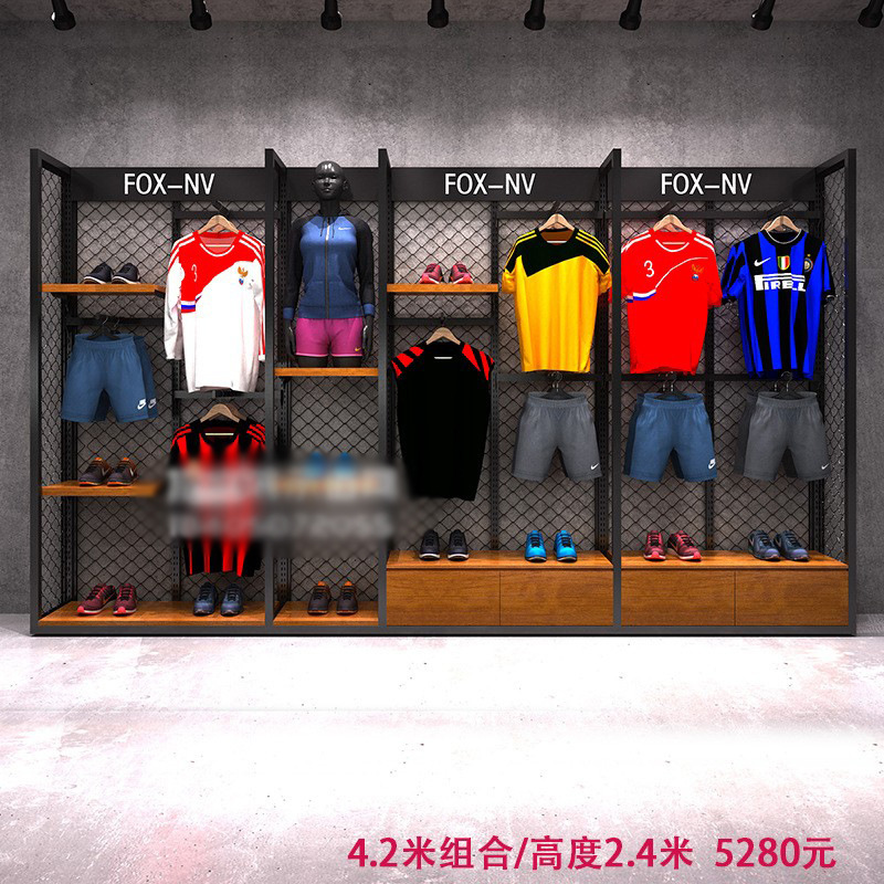 De gama alta de deportes y ocio ropa soporte de exhibición creativo nuevo al aire libre zapatos estante de la marca de moda LOGO tienda de ropa vitrina