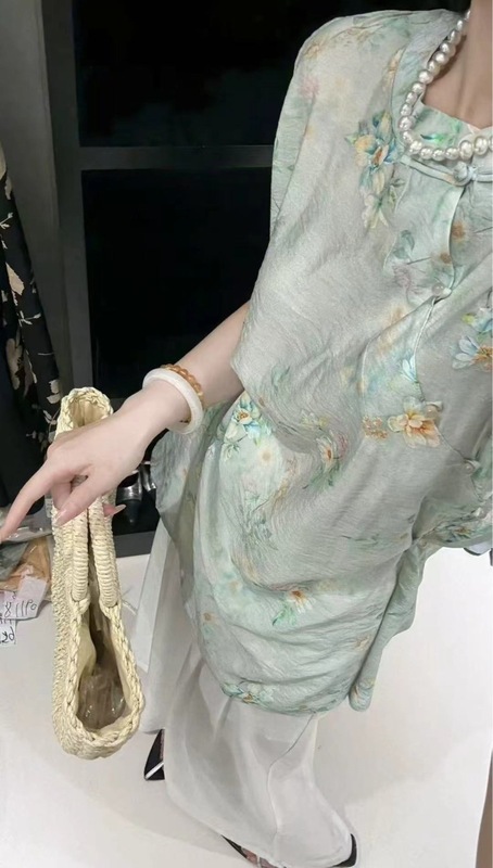 中国風の新しい中国風模造ラミートップス夏の新しい半袖レディースT|undefined