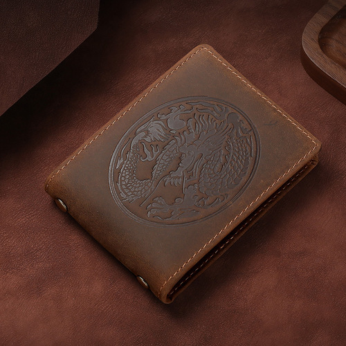 Retro trend crazy horse leather document bag document clip head layer cowhide bank card holder totem driver's license leather case factory supplied