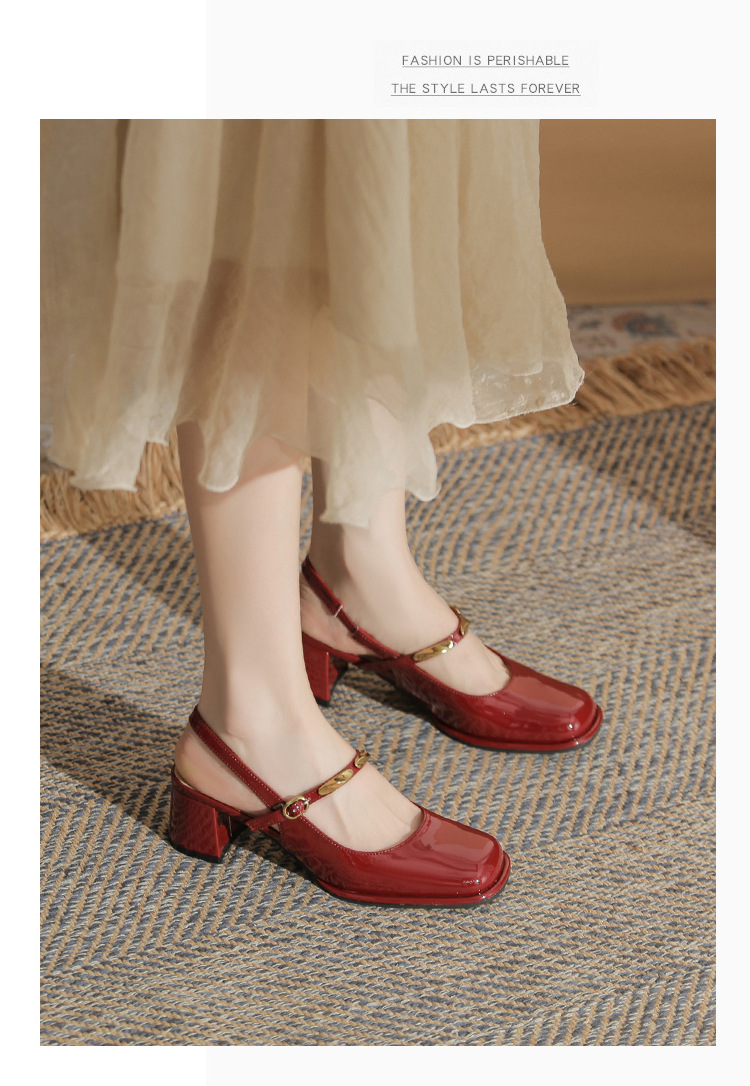 Sandal cao gót nữ hở mũi mũi vuông gót thô 9 cm — màu đen chi tiết 20