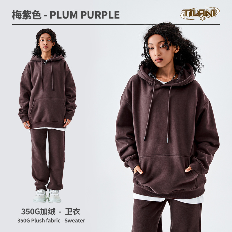 Conjunto deportivo unisex, sudadera con capucha y pantalón, forro polar grueso 350g, moda europea y americana