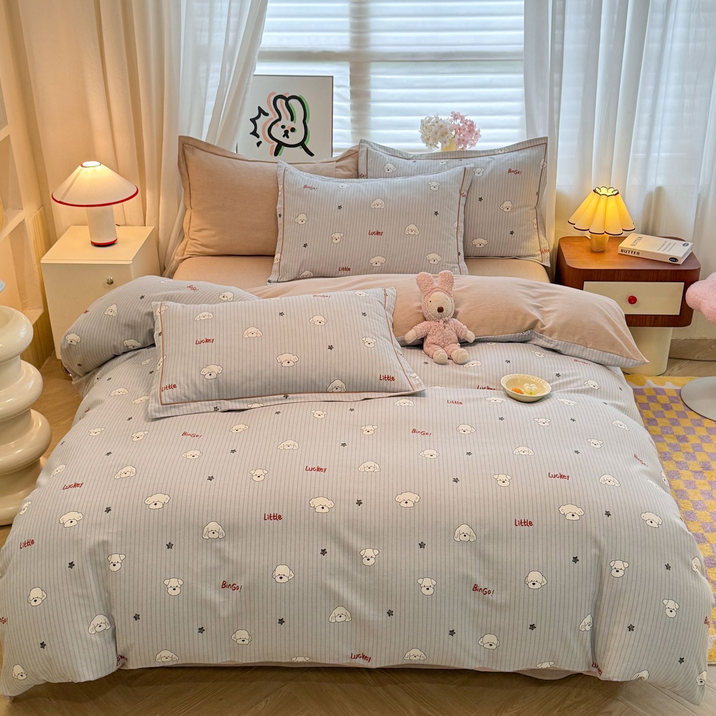 Otoño y invierno algodón grueso abrasión cama de cuatro piezas sábanas de algodón cubierta cama de tres piezas dormitorio de estudiantes