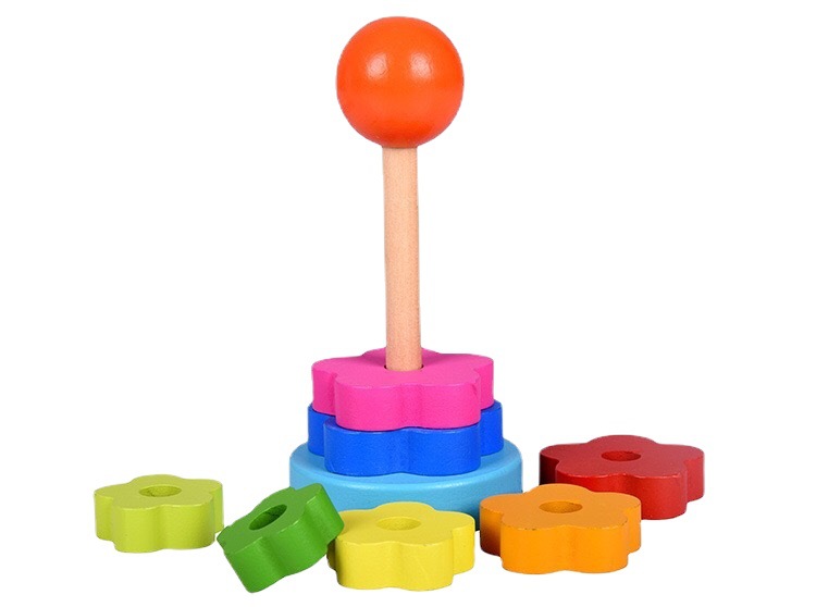 Suministro al por mayor conjuntos de colores de columnas juguetes de madera colorida sabiduría placa geométrica forma bloques de construcción cognitiva juguetes educativos